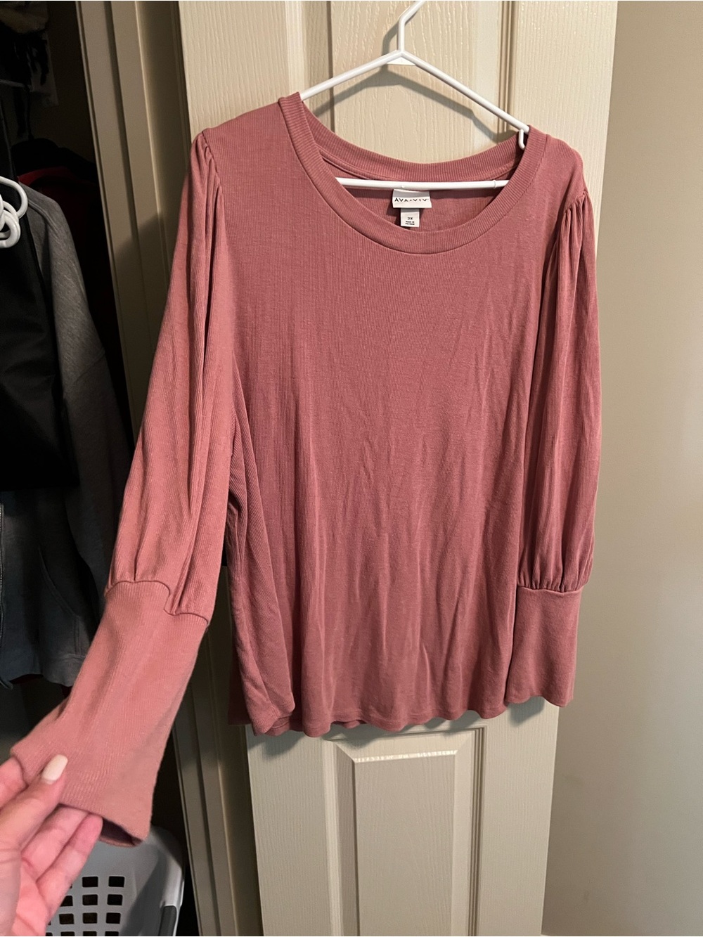 Ava & Viv Dusty Rose Long Sleeve Puff-Sleeve Tee